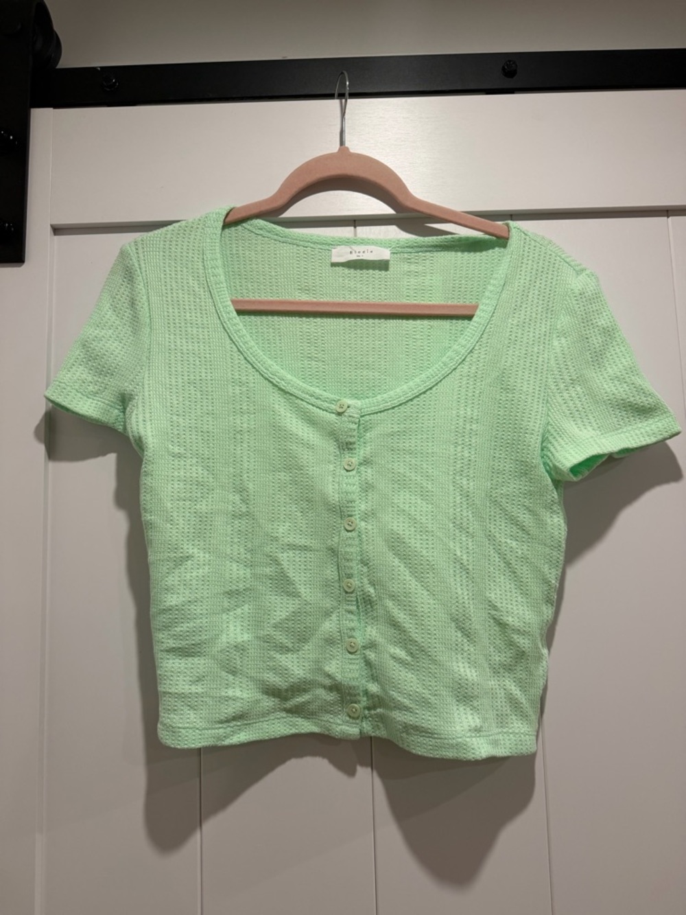 Elodie Mint Green Short-Sleeve Button Crop Top